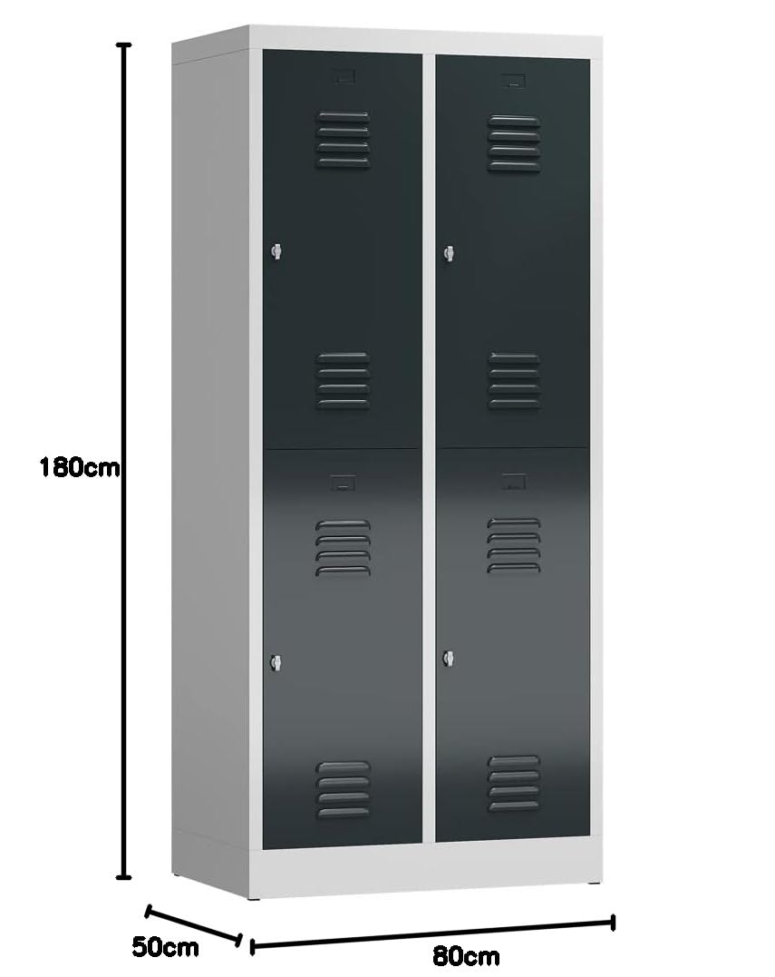 Lüllmann XL Spind Kleiderspind 2 Abteile 4 Fächer 1800 x 800 x 500 mm (RAL 7035/7016 lichtgrau/anthrazit)