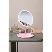 LED I kl  Dokunmatik Masa st  Makyaj Aynas  Ayarlanabilir Pembe Kozmetik Aynas  [Enerji S n f  A]