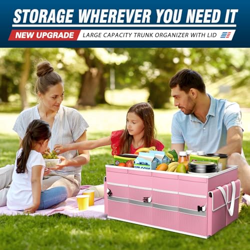 Image of K KNODEL Car Trunk Organizer with Lid, Collapsible Car Trunk Storage Organizer, Car Organizer and Storage for SUV, Truck, Sedan (Medium, Pink)