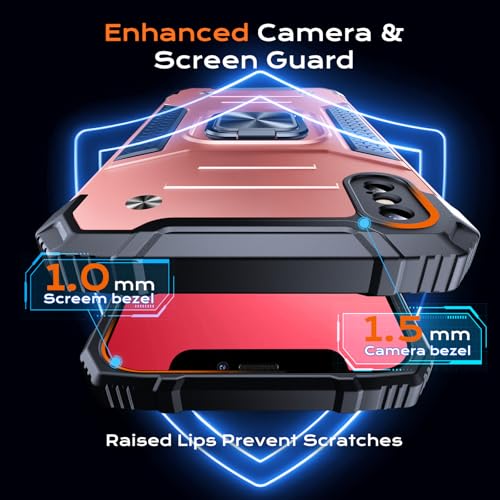 Image of Anqrp Heavy Duty Case for iPhone X /XS Case with Enhanced Ring Holder Grip Stand, Military Grade Shockproof Rugged Drop Protective Silicone Hard Slim iPhone X /XS Phone Case Cover,Pink Gold