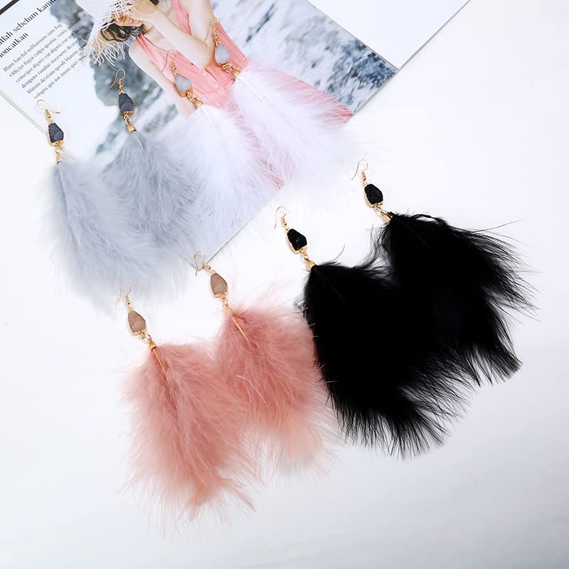 Long Natural Feather Tassel Drop Dangle Earrings Pheasant Feathers Peacock for Women Bohemian Handmade Lightweight Jewelry2