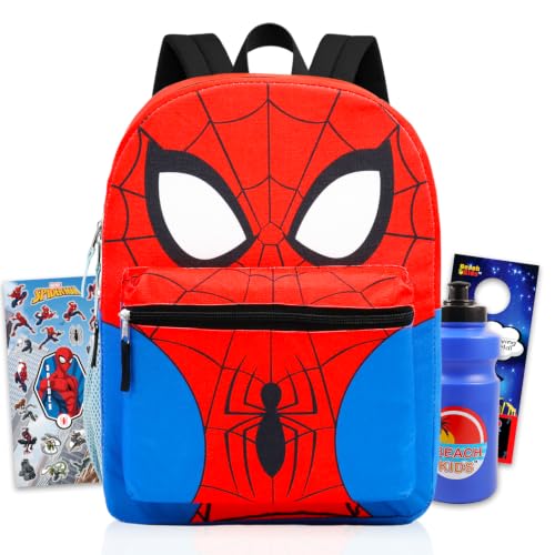 Spider-Man Conjunto de mochila do Homem-Aranha – Pacote com mochila de 40,6 cm + adesivos, garrafa de água, mais | Conjunto de mochila escolar do Homem-Aranha para meninos