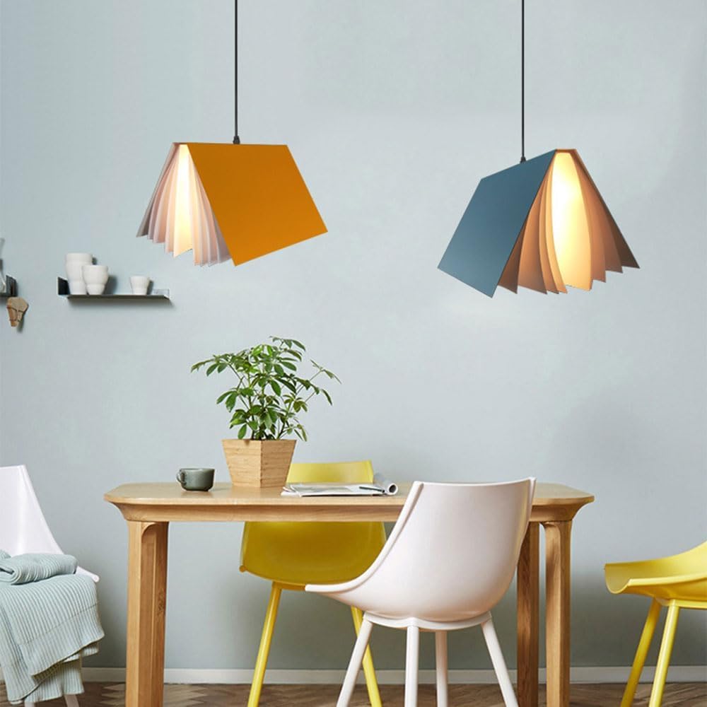 Lampadario moderno nordico a 1 luce Lampadario a sospensione medievale Lampadario a forma di libro creativo Lampadario con paralume bianco Decorazione domestica per sala da pranzo Soggiorno Ca