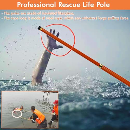 Barra de alcance salvavidas con diseño reflectante, soporta 120 kg de carga para rescate de emergencia en piscinas, lagos y muelles