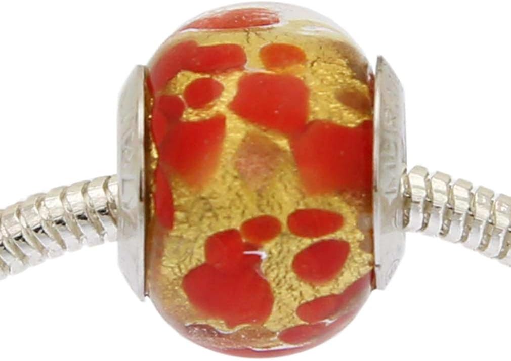 GlassOfVenice Murano Glass Red Gold Confetti Charm Bead - Image 5