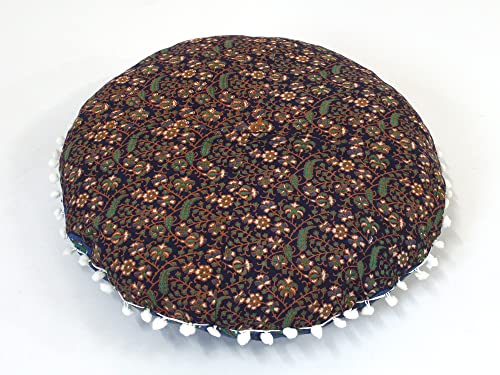 CRAFT KALA 22 Inch Meditation Floor Pillows Round Pillow Seating Hippie Decorative Adults Bohemian Mandala Circle Floor Cushion Outdoor Yoga Living Room Throw Ottoman Poufs Cover (Blue Mirchi) - Image 5