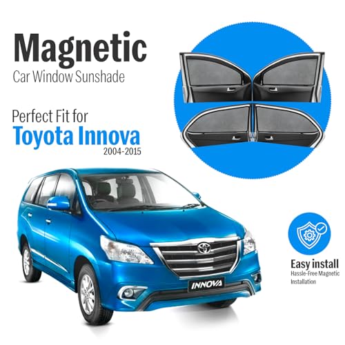 Image of Autofact Magnetic Car Sunshades Compatible with Toyota Innova Old (2004 to 2015) (Set of 4) - Easy Installation, UV Protection, Keeps Car Cool (Front 2 with Zippers, Rear 2 Without Zippers)