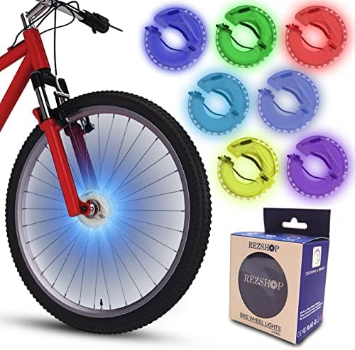 Rezshop Rechargeable LED Bike Wheel Lights - (2 Tire Pack 7 Colors in 1) Waterproof Hub Bicycle Lights Ultra Bright Safety Bike Accessories for Kids Girls Boys Adults Cycling