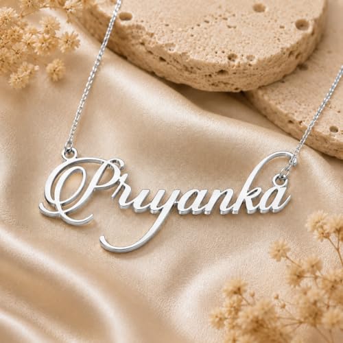 Image of Priyanka Cursive Gold & Silver Name Pendant Necklace, Best Jewelry Gift for Girls.