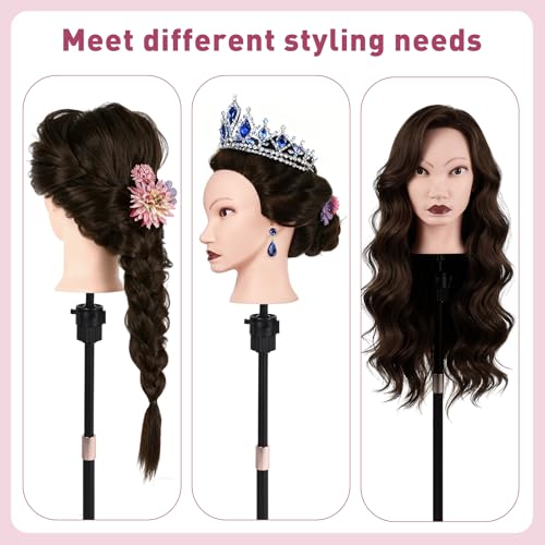 Image of Mannequin Head with 90% Human Real Long Hair, Cenoz 26 inch Hairdresser Cosmetology Training Head with Stand and Tool, Manikin Training Practice Head, Doll Head for Hair Styling Braiding DIY（Dark Brown）