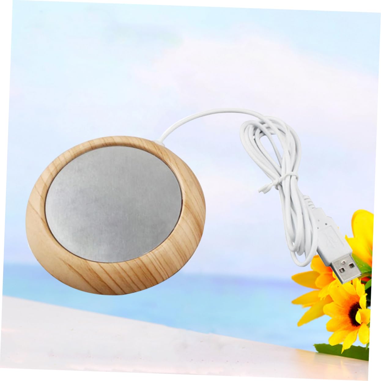 AUTSUPPL Mug Warmer Warming Mug for Coffee Cup 75mm Nonstick Plate Office Home Beverage Warmer (Light Wood Grain)