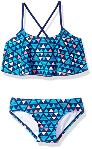 Kanu Surf Big Girl's Jade Flounce Bikini Beach Sport 2-Piece Swimsuit Swimwear, Navy, 14