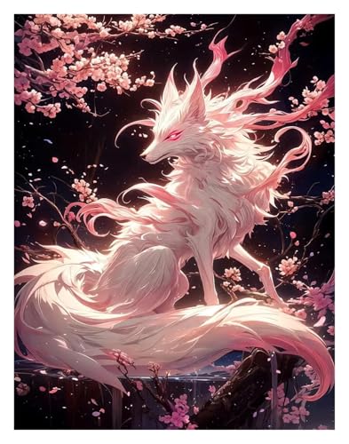 Tableau Renard à Neuf Queues Sakura - Solution Murs Vides Toile Japonaise - 2