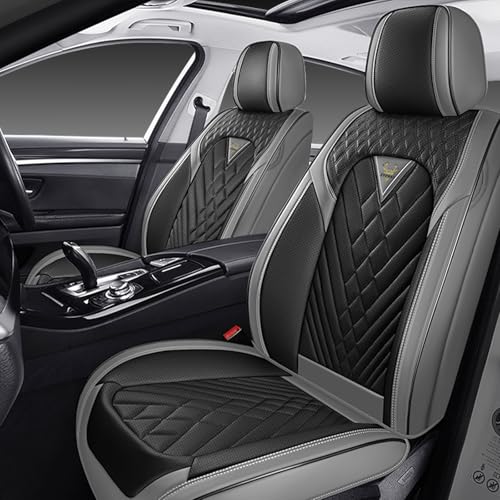 Image of Car Seat Covers Front Seats for Subaru Outback 2000-2026, Waterproof Nappa Leather Car Seat Cover, Full Coverage Car Seat Covers Sets(2 Seats /Gray Black)