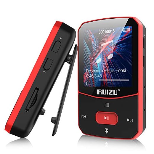 Clip Mp3 Player with Bluetooth 5.0, 16GB Lossless Sound Music Player, with FM Radio Voice Recorder Video Earphones for Running, Support up to 128GB(Red)
