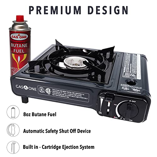 Gas One 9,000 BTU Portable Gas Stove with 4 Pack Fuel and Carrying Case