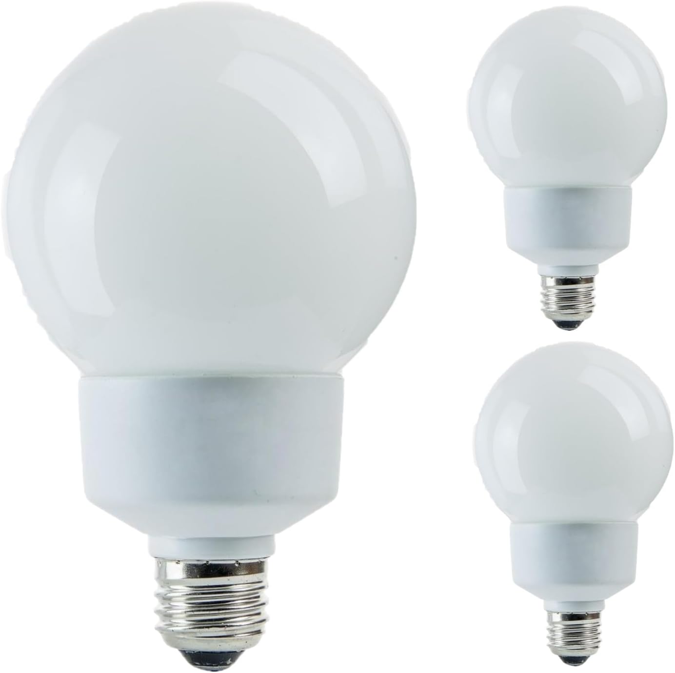 Diodesy- G25 Globe CFL Light Bulbs 27W (100W Equivalent) 900 Lumen 5000K Bright White E26 Medium Base UL Listed Pack of 3- Milky Round Glass Compact Fluorescent Light for Bathroom Vanity Mirror