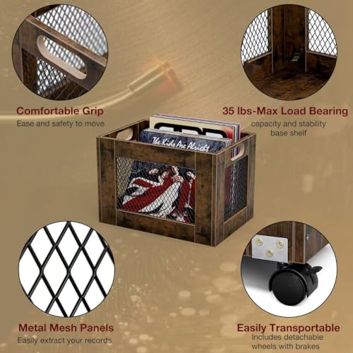 TEMI Caixa de armazenamento de discos de vinil – Suporte grande de madeira para mais de 70 álbuns –