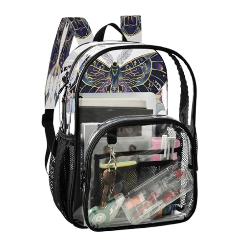 Butterfly Moon Clear Backpack Heavy Duty See Through Transparent PVC BookBag for Kids Boy Girl School Work2