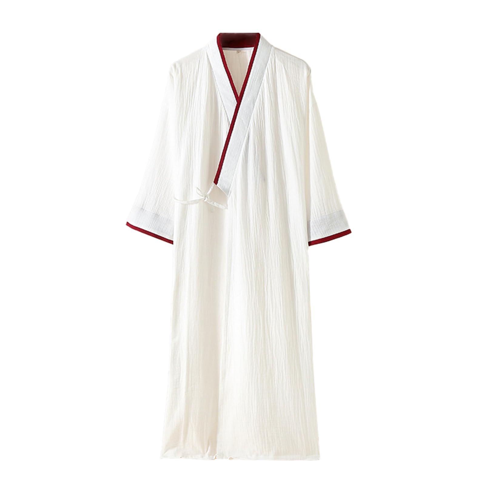 TIANQIHAO Mens Kimono Robe Lightweight Soft Bathrobe Sleepwear Japanese Long Robe Loungewear With Pockets,White Red-Medium