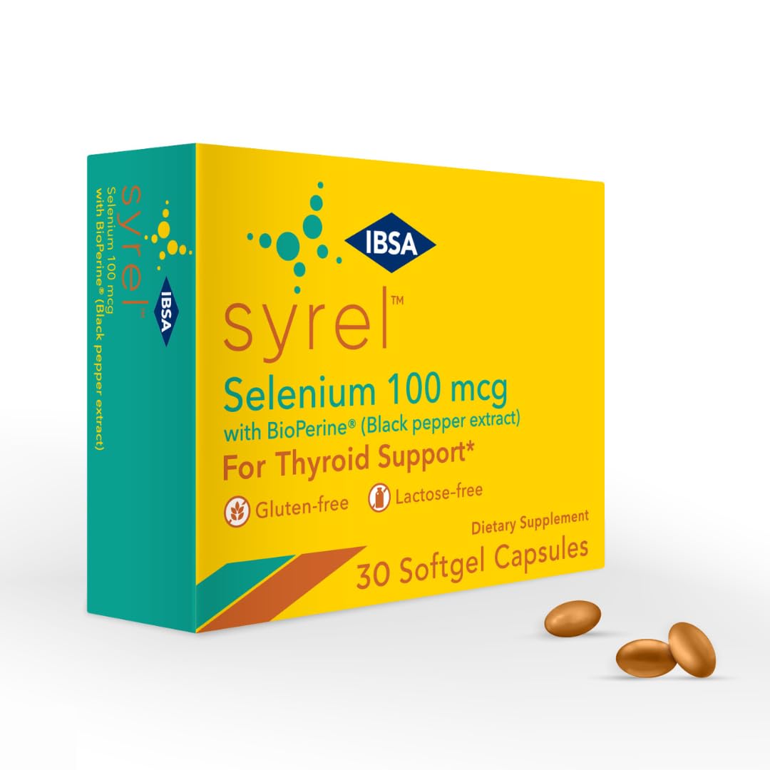 Syrel - Thyroid Support Supplement – 100mcg Selenium and 5mg BioPerine - 30 Soft- Gel Caps for Increased Bioavailability and Absorption - Gluten-Free, Lactose-Free, Sugar-Free, Non-GMO