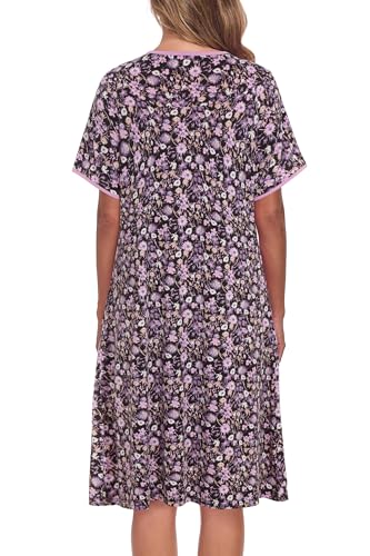 Image of AVIIER Nightgows for Women Soft Cotton Night Shirts Short Sleeve Sleepwear with Pockets