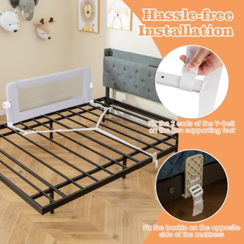 Image of BABY JOY Bed Rails for Toddlers, Extra Long, Swing Down Safety Bed Guard for Convertible Crib, Folding Baby Bedrail for Kids Twin, Double, Full Size Queen & King Mattress (47-Inch, Light Gray)