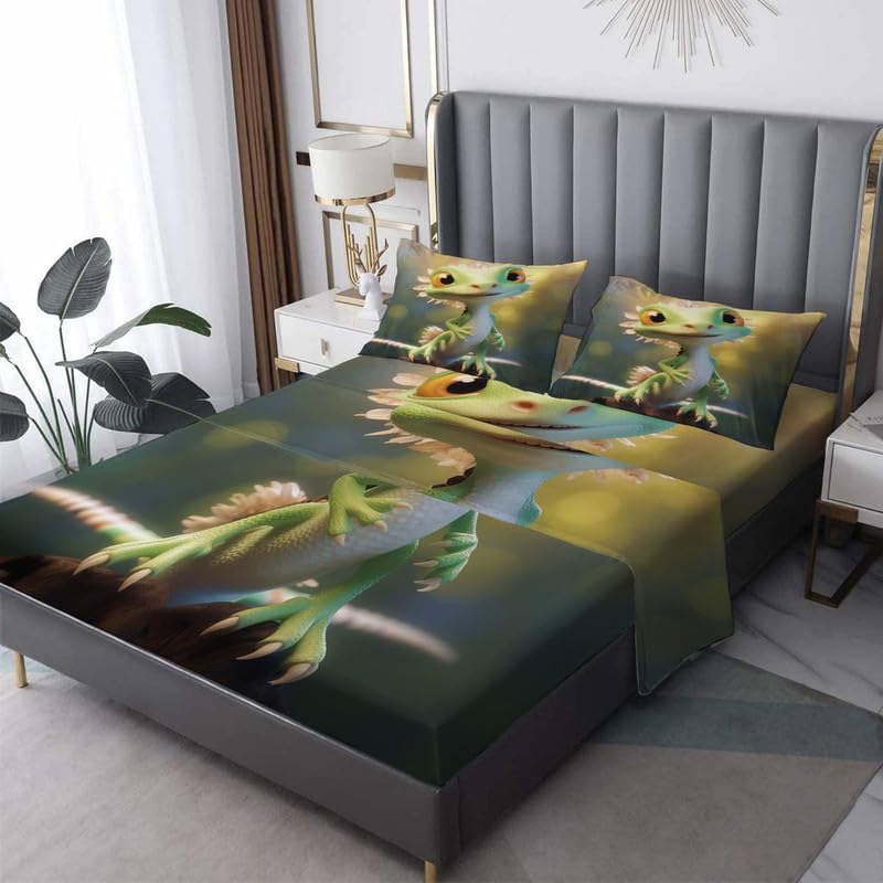 Juego de sábanas de dibujos animados tamaño Queen, sábanas y fundas de almohada de animales, 100% microfibra, bolsillo profundo, incluye 1 sábana