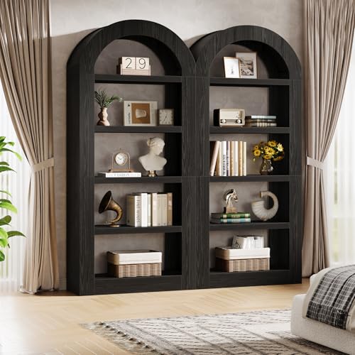 Image of Tribesigns 70.9'' Tall Arched Bookshelf with Storage, 5-Tier Wooden Open Bookcase Display Shelves Organizer for Living Room, Bedroom, Library, or Office, Black, 2PC
