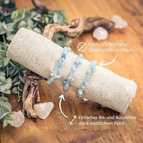 Lebensquelle Plus Aquamarin Splitterarmband | Handgefertigtes Elastisches Stretch Splitter Armband | Echter natürlicher Edelstein (Aquamarin)