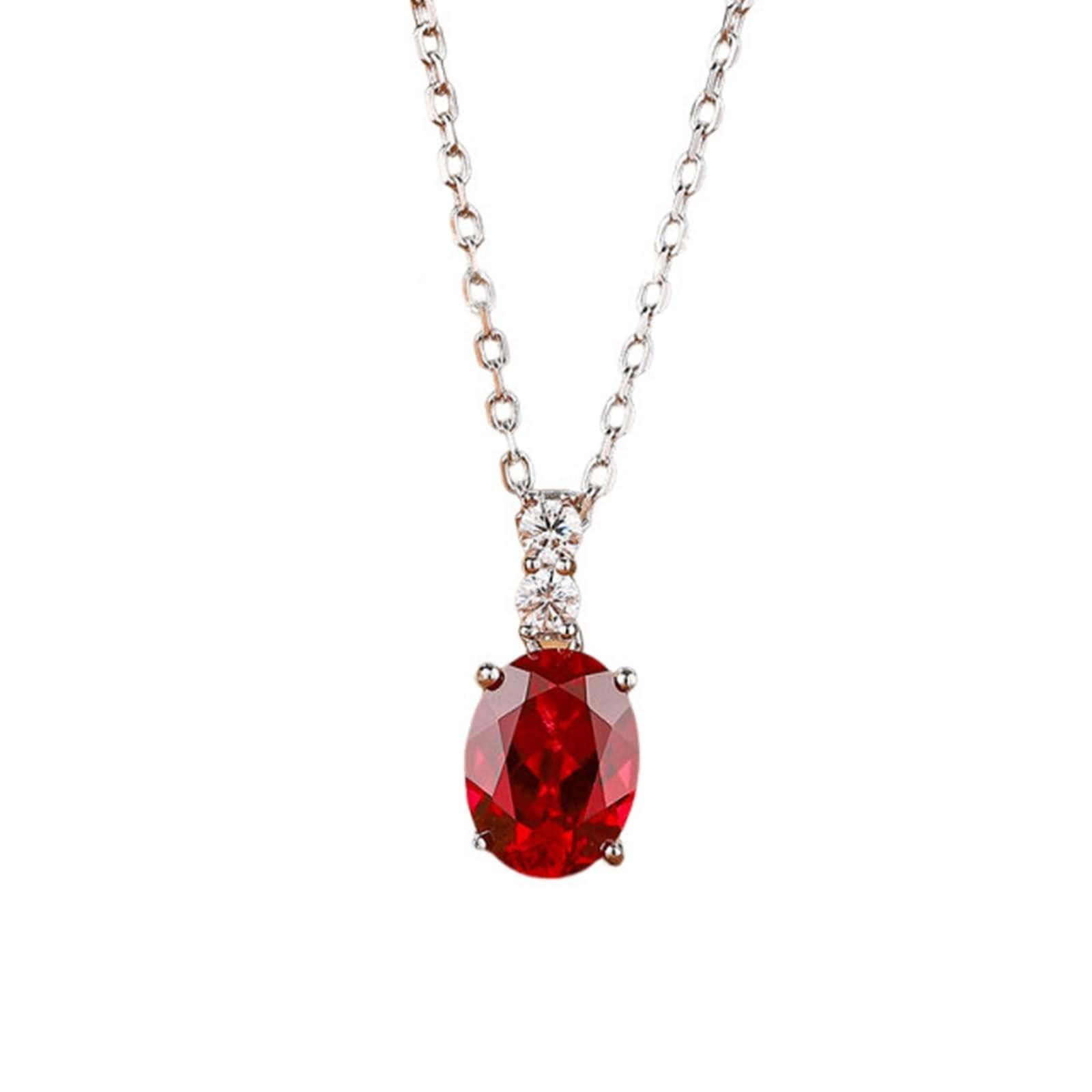 Damski łańcuszek na szyję z białego złota 9K, łańcuszek dla dziewczyny, 1,85 ct, rubin i moissanit 45 cm