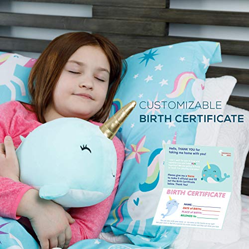 Narwhal Stuffed Animal - Cute Blue Large Sea Narwhals Plush Animals Toy