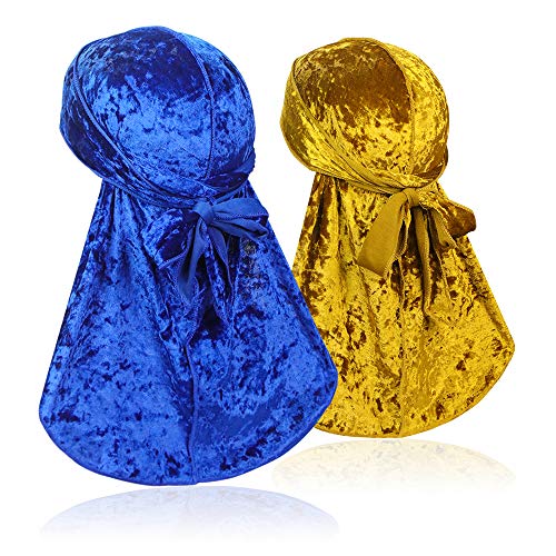 2 PCS Crushed Velvet Wave Durag – Premium Soft Durag Headwear with Extra Long Tail Perfect for 360 Waves