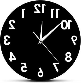 VENEZIANA Home Decoration Wall Clock, 12 Inch Black and White Reverse Clock Backwards Wall Clock, Modern Design Reverse Numbers Wall Watch for Living Room Home Decoration Color Black