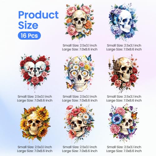 ANATTASOUL Skulls & Sunflowers 16PCS Heat Transfers Ready to Press by ANATTASOUL - Used condition - Image 2