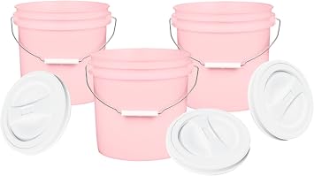 House Naturals 2 Gallon Pink Food Grade BPA Free Made in USA Bucket with Screw On White Lid - Pack of 3