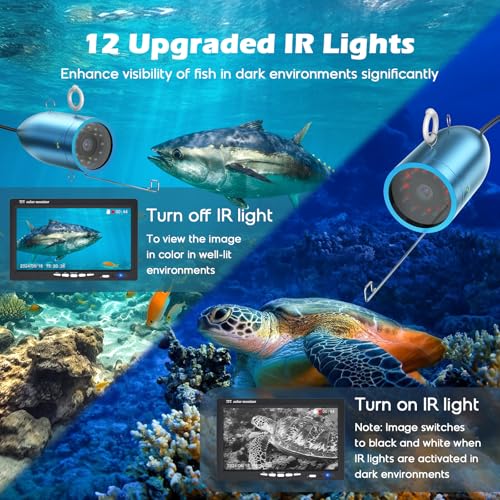 Image of Underwater Fishing Camera, Onbeam 7 Inch Ice Fishing Camera with DVR, 12pcs IR Lights Fish Camera, Portable 1000TVL Underwater Fish Camera 15m for Sea, Lake, Boat, Ice Fishing (8GB SD Card Included)