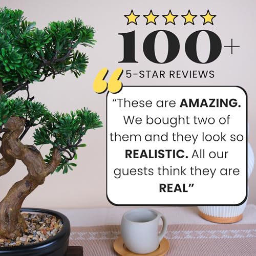 Artificial Bonsai Tree 16" Tall with Realistic Wood and Ceramic Pot Fake Plants Juniper Pine Zen Faux Plants for Home Bedroom Office Bathroom Japanese Decor - Image 3