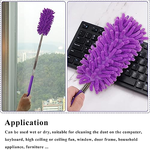 Image of Microfiber Dduster with Telescoping Handle, Removable and Cleanable Hand-held Dust Remover, Used to Clean Cars, Computers, Air Conditioners, Televisions and Other Products(2Pack /Purple)