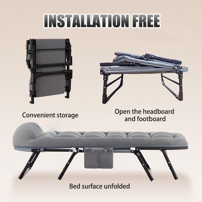 lit de Camp avec Matelas, 62cm lit de Camp Pliable 1 Personne Charge Jusqu'à 150 Kg pour Camping, Les Voyages, la Maison, Jardin,190 cm - Gris foncé