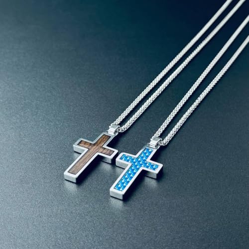 MOO&LEE Tungsten Cross Pendant Necklace for Men Wood Inlay Fiber Inlay Cross Necklace Tungsten Jewellery4