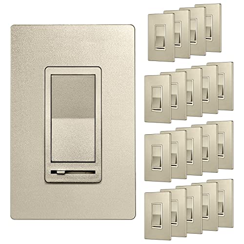 [20 Pack] Bestten Champagne Gold Dimmer Wall Light Switch With Screwless Wallplate, Single Pole Or 3-Way, Compatible With Dimmable Led, Cfl, Incandescent And Halogen Bulb, 120Vac, Ul/Cul Listed #TOP17