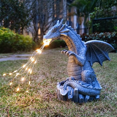 Yardancer Dragon Solar Garden Statues Outdoor Decoration with LED Light Strings Dragon Figurine Solar Lights Lawn Dcor Outside Statue Ornament for Patio Balcony Yard Unique Gifts for Mom Grandma