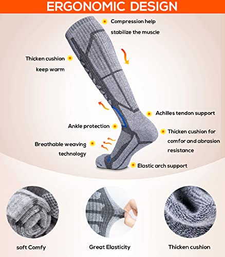 Merino Wool Ski Socks for Men & Women, Knee-High Winter Thermal Snowboarding Socks Packs3