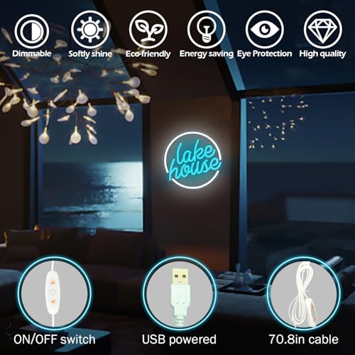 Lake House Neon Sign Dimmable LED Neon Light for Lake House Decor Lake Life Light up Signs Led Neon Signs for Lakeside Holiday Wall Decor