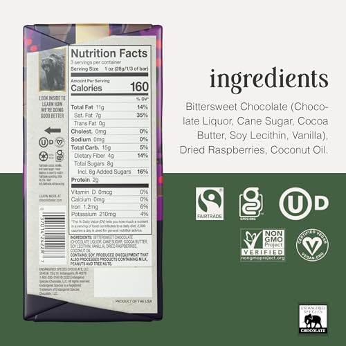 Endangered Species Chocolate Bar Grizzly Dark Raspberry, 3 oz | Crafted with premium ingredients for a rich dark chocolate bar with refreshing raspberry flavor. - image 2