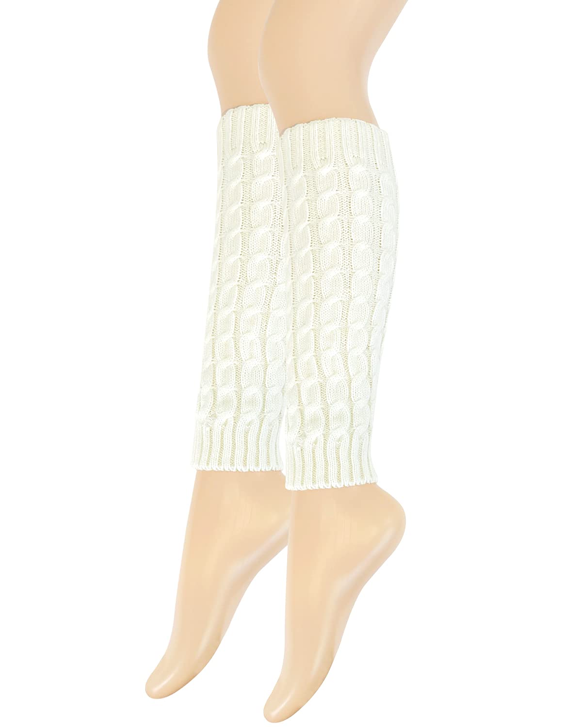 Wrapables Calentadores de pierna de punto trenzado para mujer, Crema, Talla única