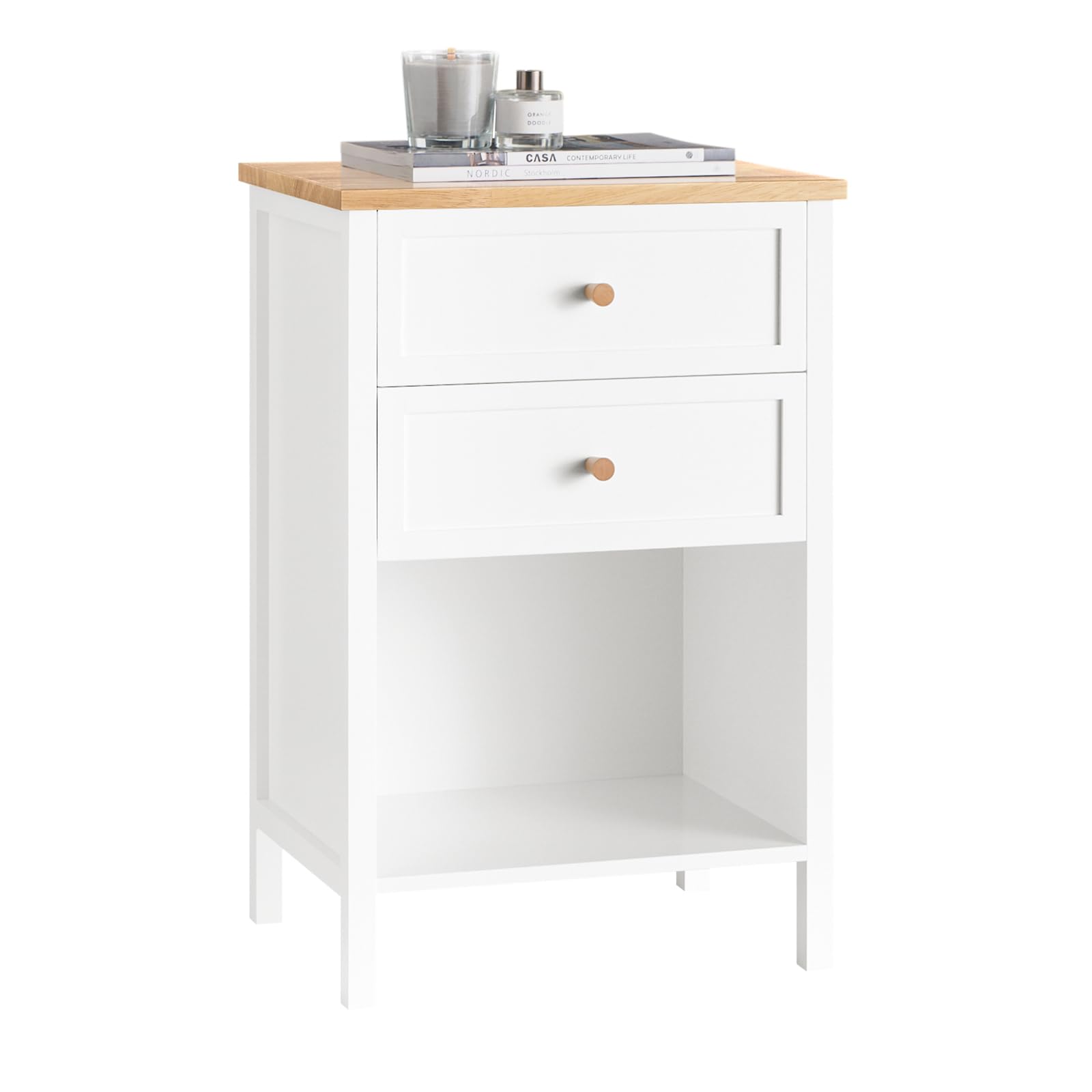 SoBuy FBT126-WN Stolik Nocny Stolik do Sofy Pomocniczy 2 szuflady szafka na dokumenty