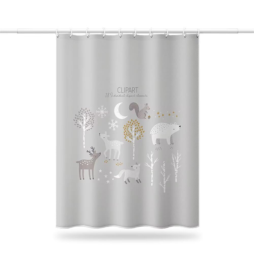 Rideau de douche 100x200 gris clair en polyester lavable LB1910