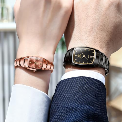 Image of OLEVS Couple Watch Men and Women His and Her Watches Set Analog Date Diamond Stainless Steel Waterproof Luminous Wrist Watch